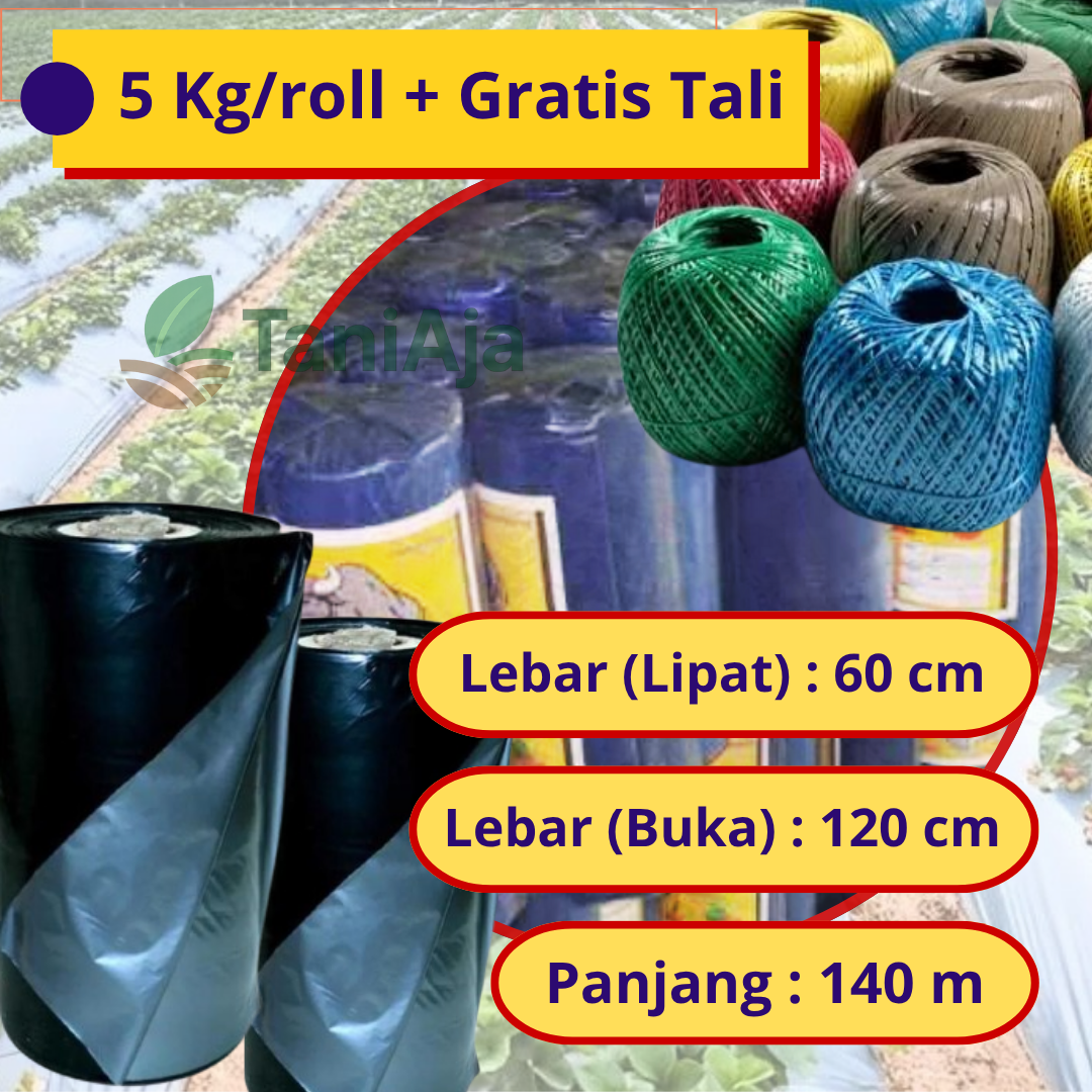 Plastik Mulsa Hitam Perak Cap Kebo 60cm 120cm x 140m 5Kg Bonus Rafia